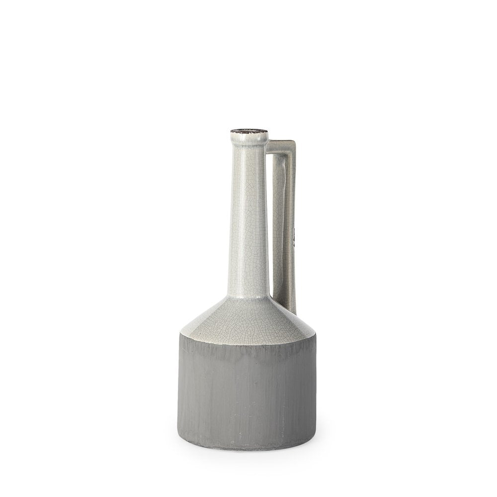13" Gray And White Cylinder Ceramic Urns Jars