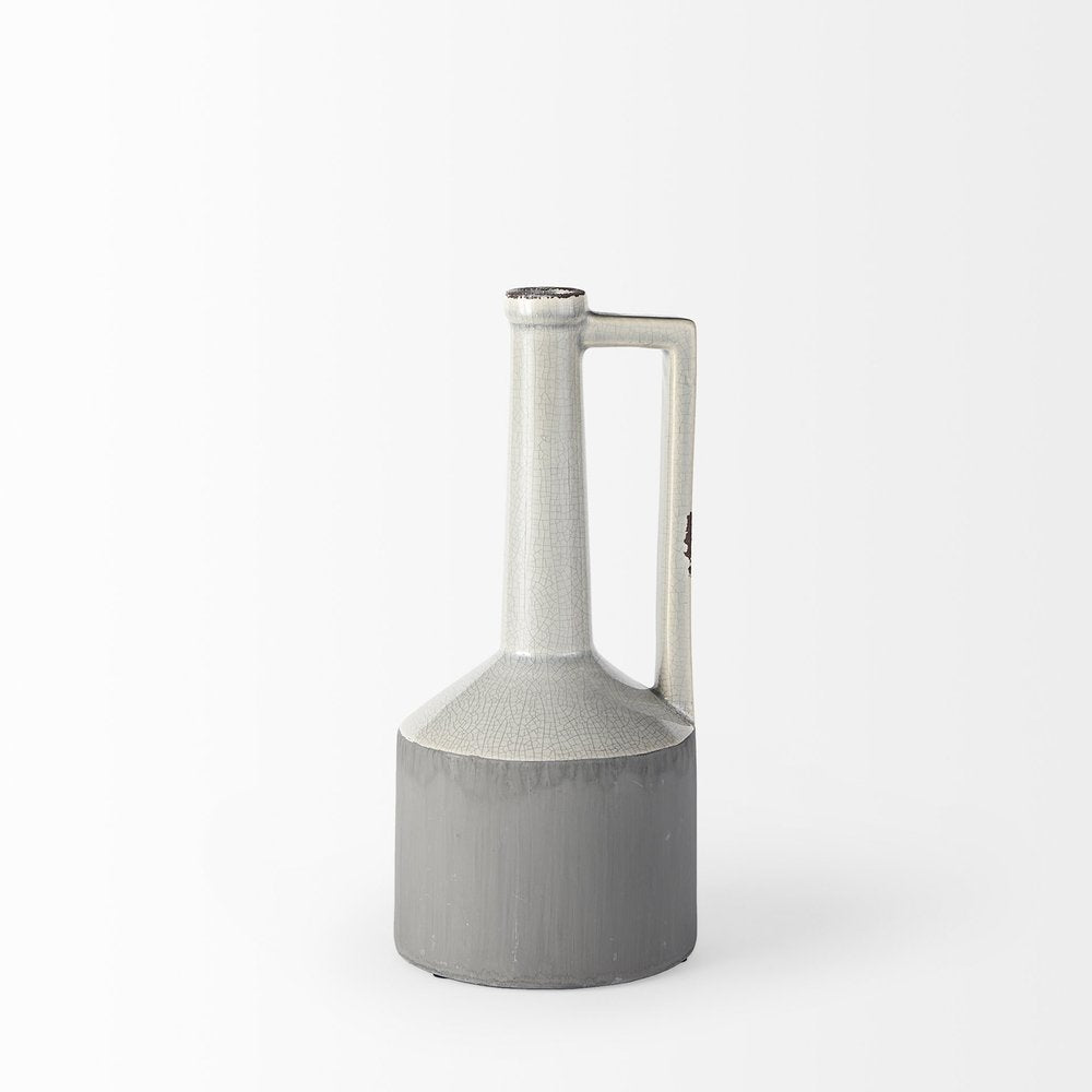 13" Gray And White Cylinder Ceramic Urns Jars