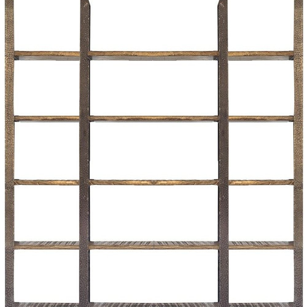 Brown Iron and Solid Wood Six Tier Bookcase