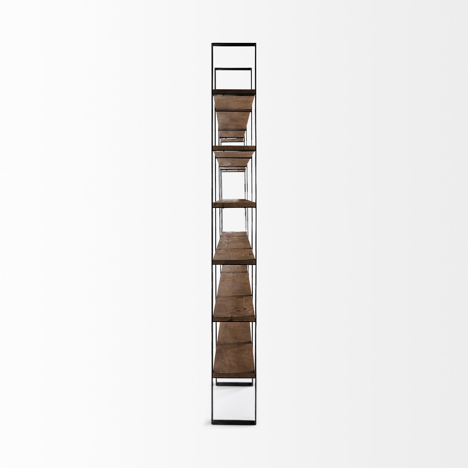 Brown Iron and Solid Wood Six Tier Bookcase