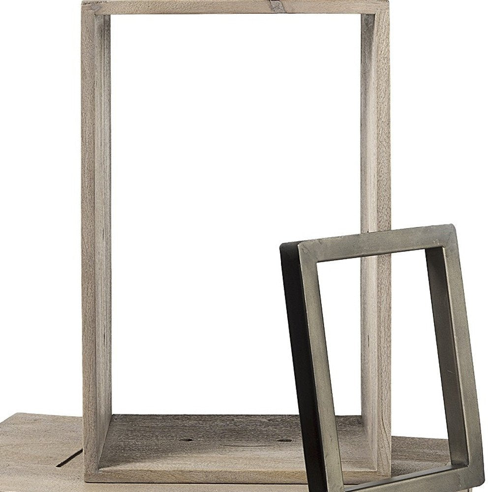 Set of Two Brown Solid and Manufactured Wood Two Tier Floating Bookcase