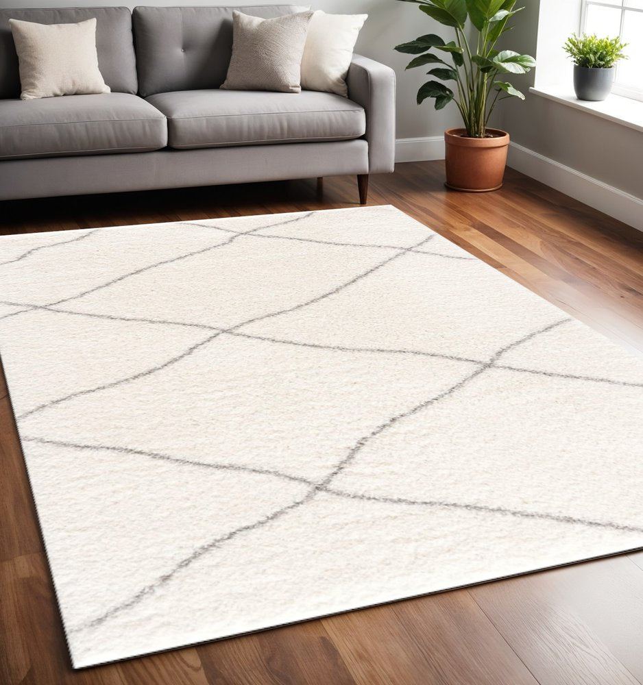 3' X 5' Ivory Modern Uneven Lattice Area Rug
