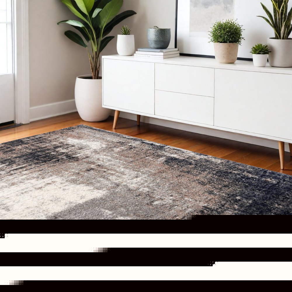 4' X 6' Ivory And Navy Retro Modern Area Rug