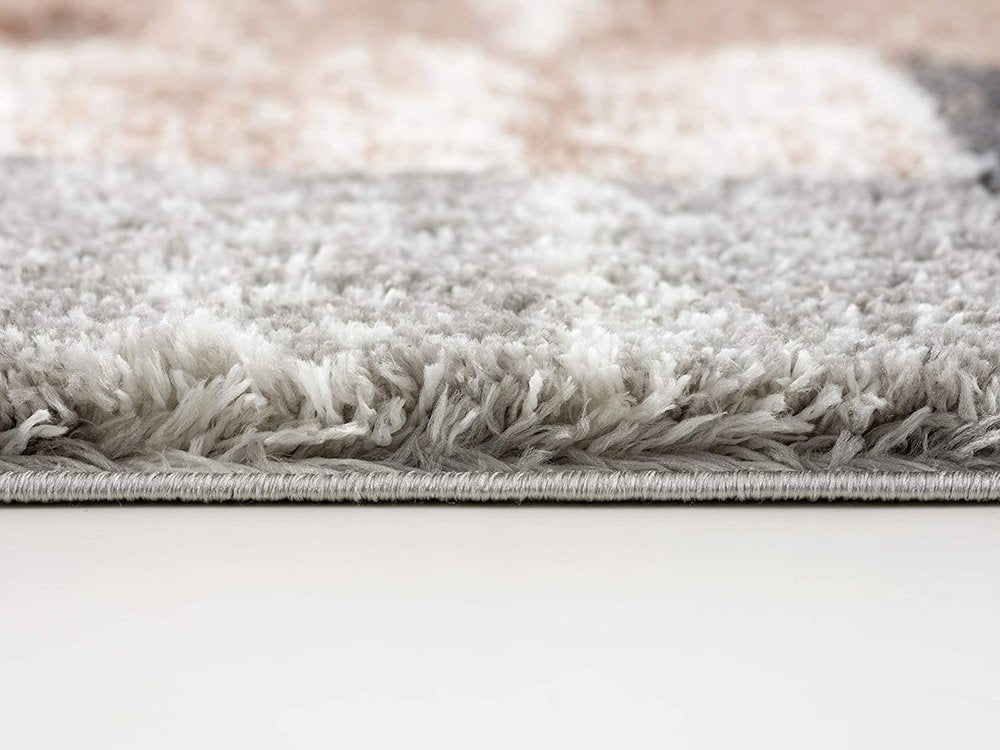 8' X 11' Beige and Ivory Patchwork Shag Area Rug