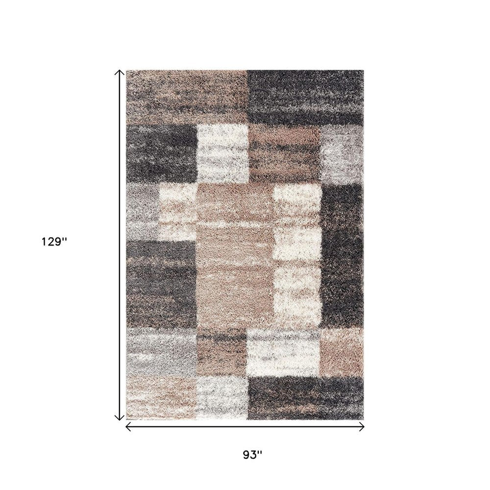 8' X 11' Beige and Ivory Patchwork Shag Area Rug