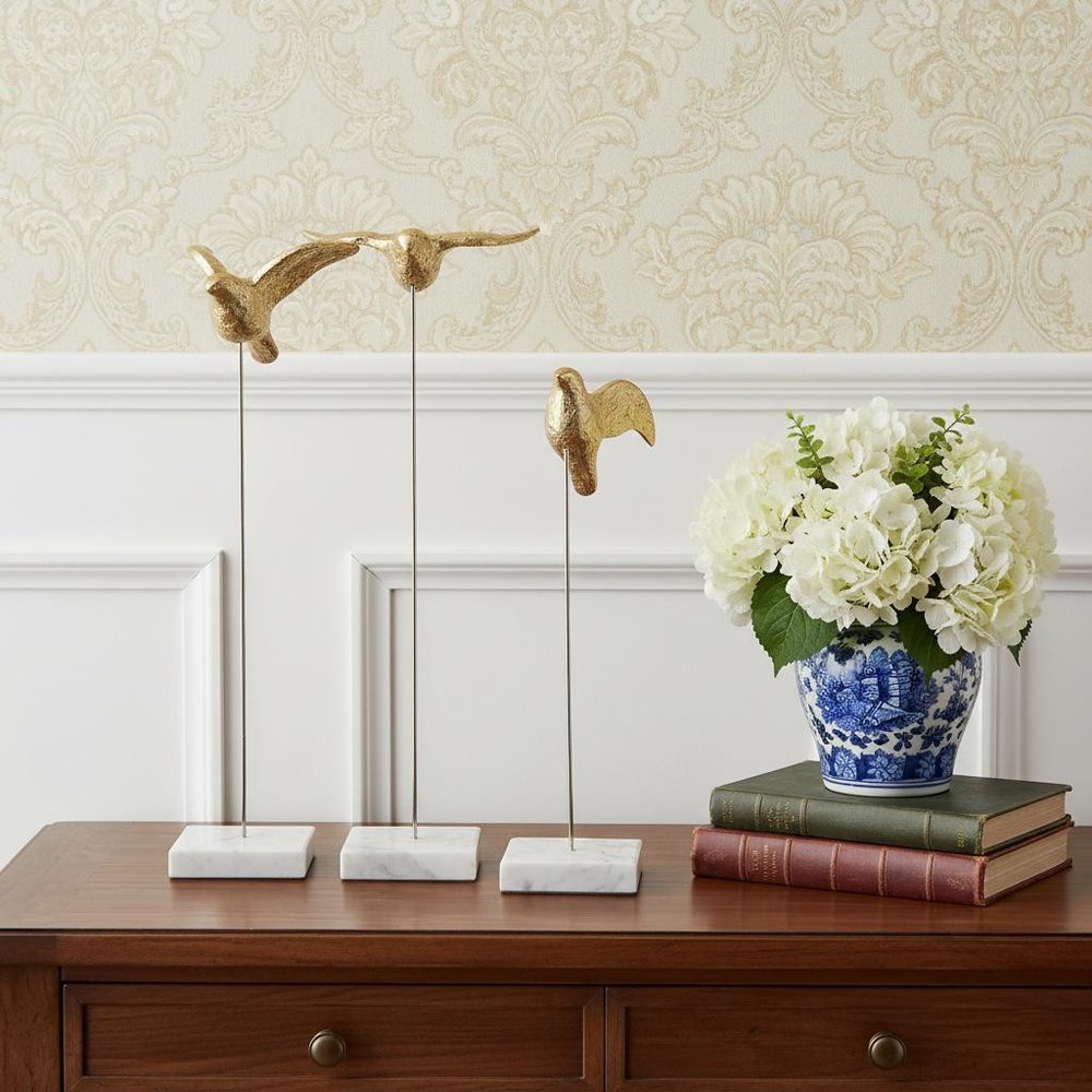 Set Of Three Gold Bird Sculptures