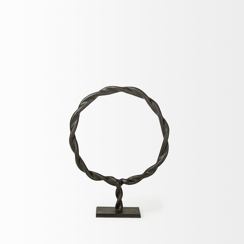 15" Black Metal Round Braided Tabletop Sculpture
