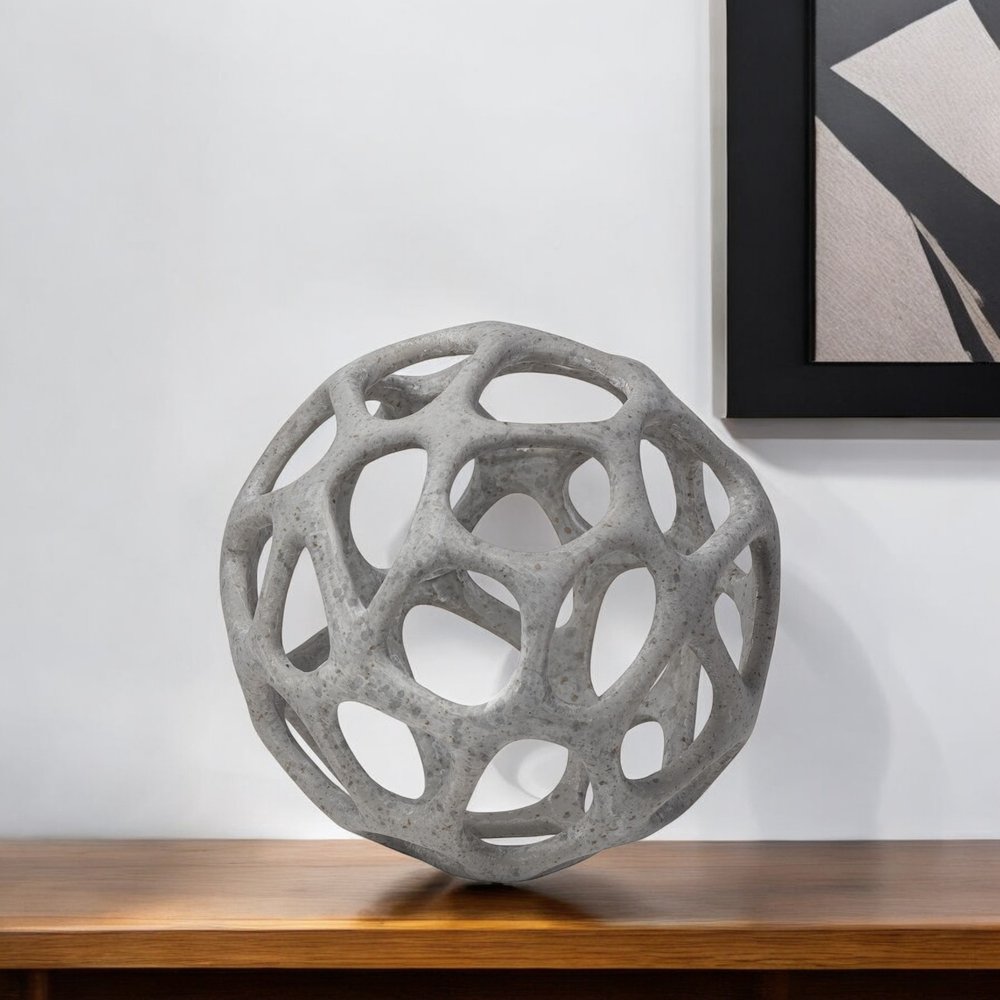 6" Gray Metal Abstract Decorative Orb Tabletop Sculpture