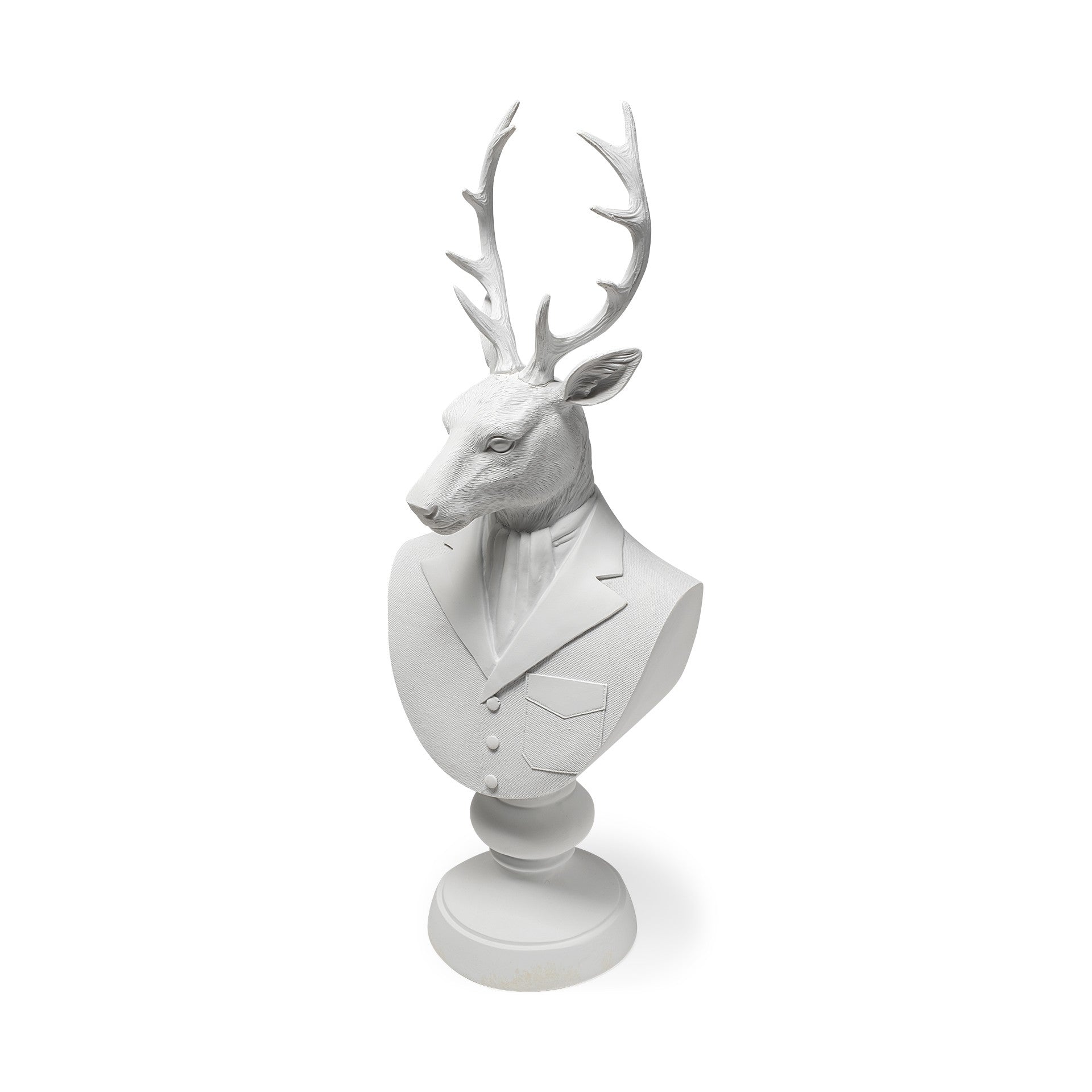 White Resin Suited Deer Bust Decor Piece