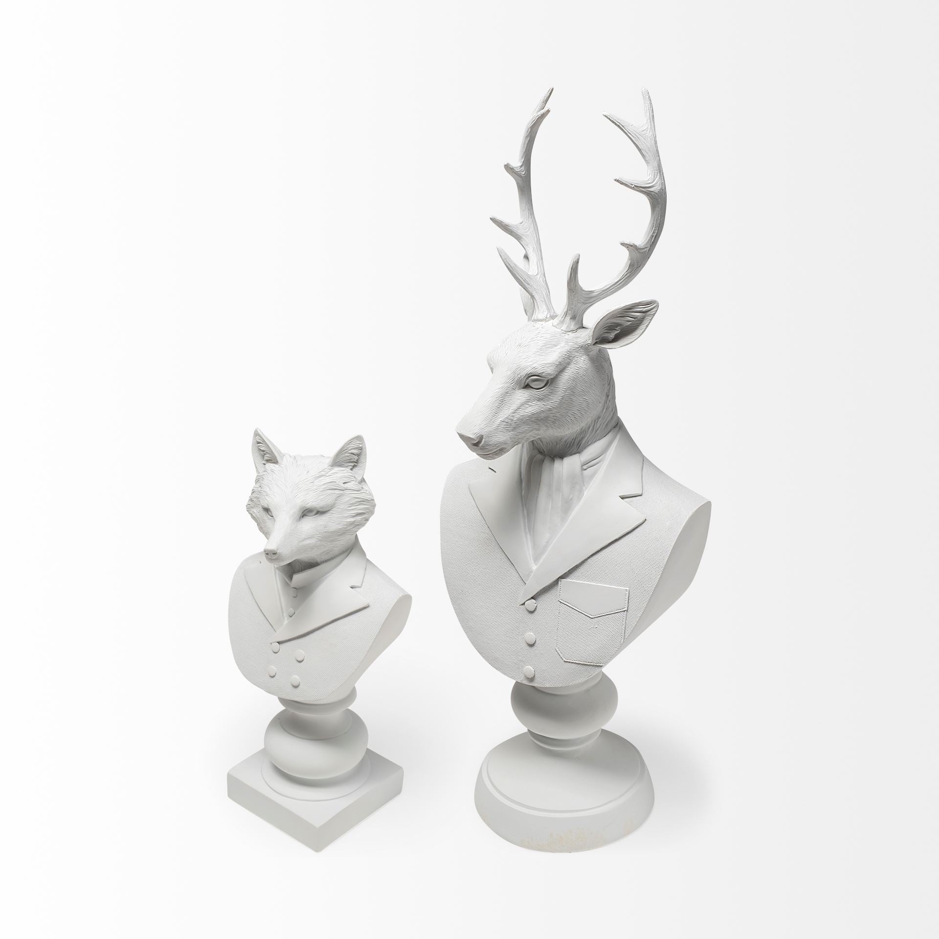 White Resin Suited Deer Bust Decor Piece