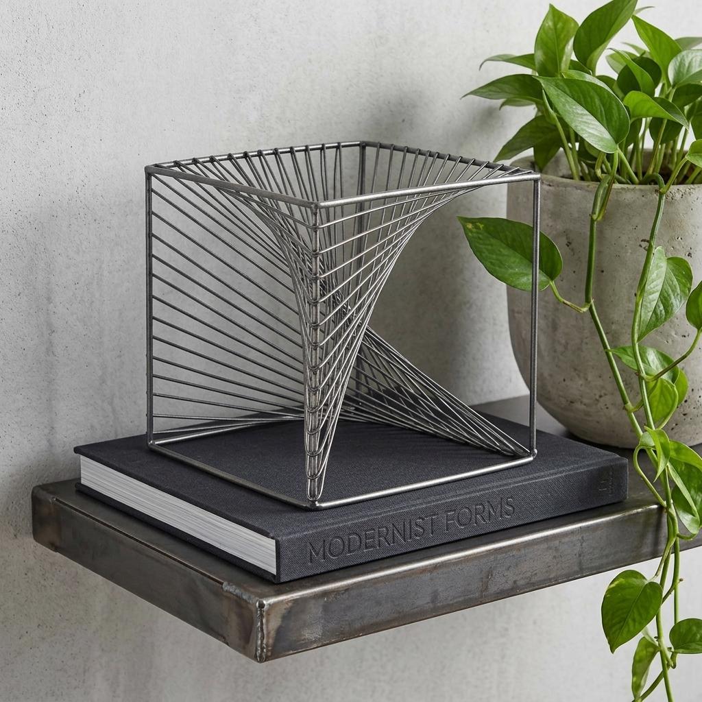 8" Silver Metal Cube Tabletop Sculpture
