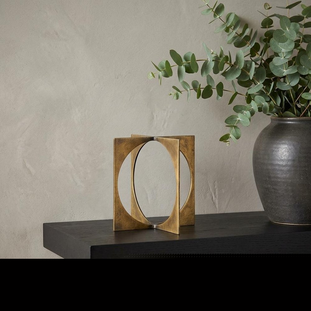 6" Burnished Gold Metal Circle Square Sculpture