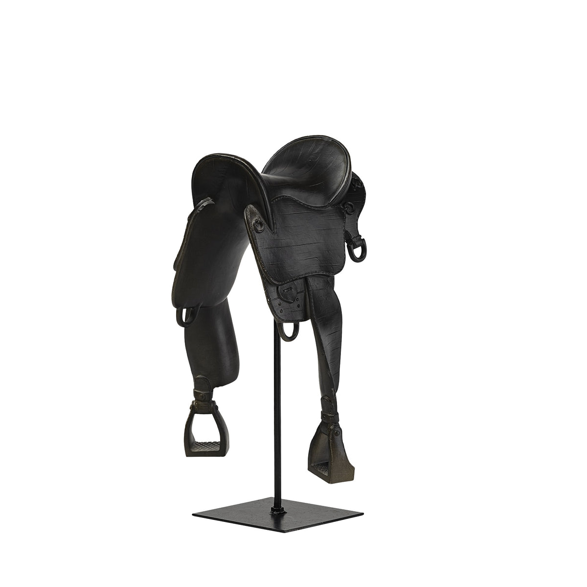 17" Black Metal And Resin English Horse Saddle Tabletop Sculpture