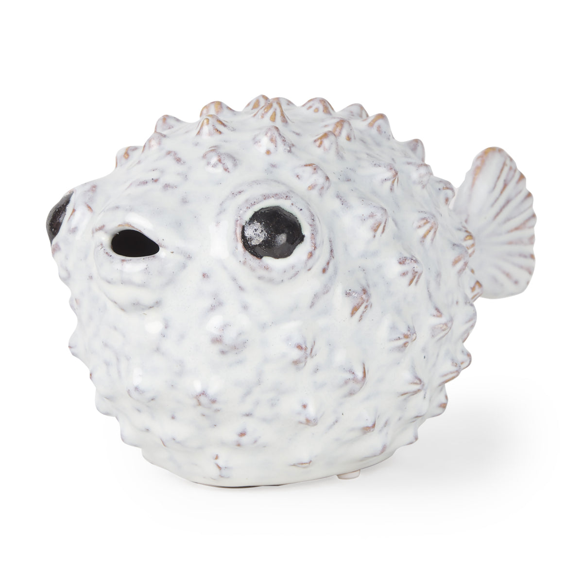 6" White Ceramic Puffer Fish Tabletop Sculpture