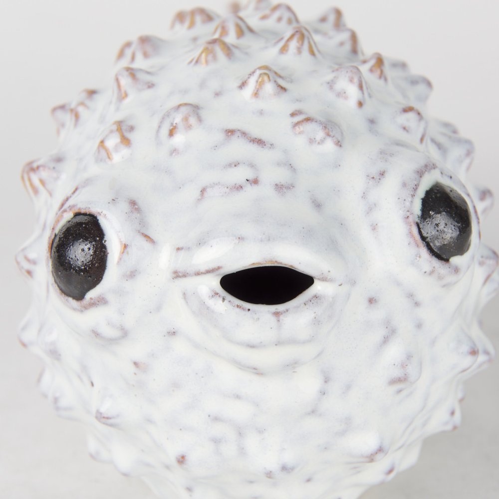 6" White Ceramic Puffer Fish Tabletop Sculpture