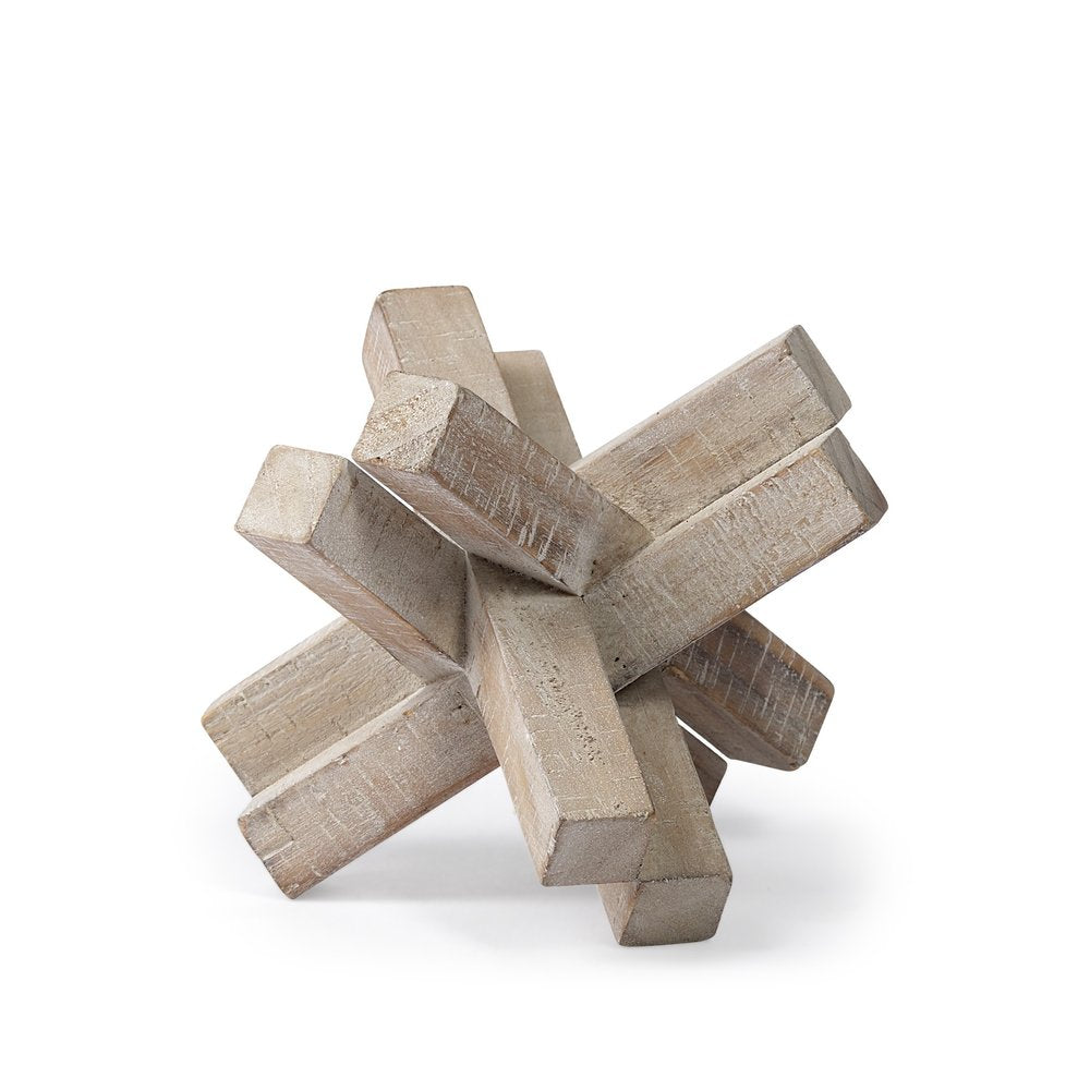 6" Brown Solid Wood Abstract Geometric Tabletop Sculpture