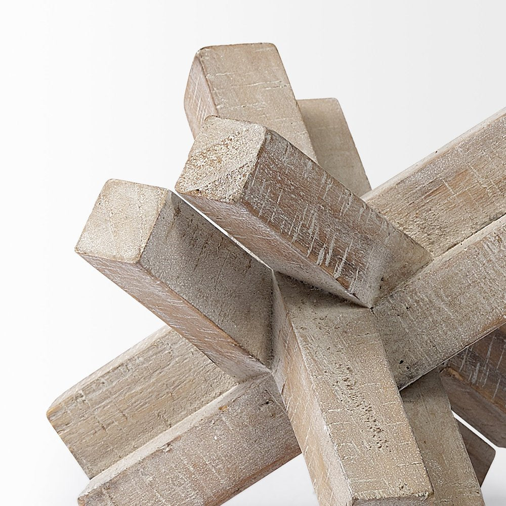 6" Brown Solid Wood Abstract Geometric Tabletop Sculpture