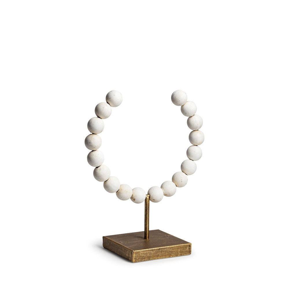 12" White and Gold Wood and Metal Abstract Beaded Tabletop Sculpture