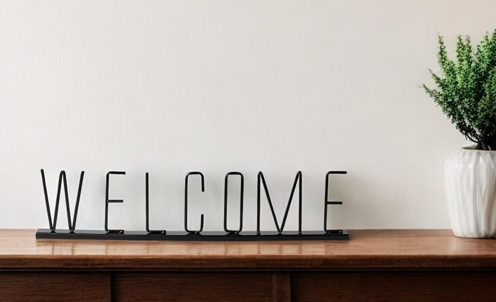 24" Black Metal Welcome Sign Tabletop Sculpture