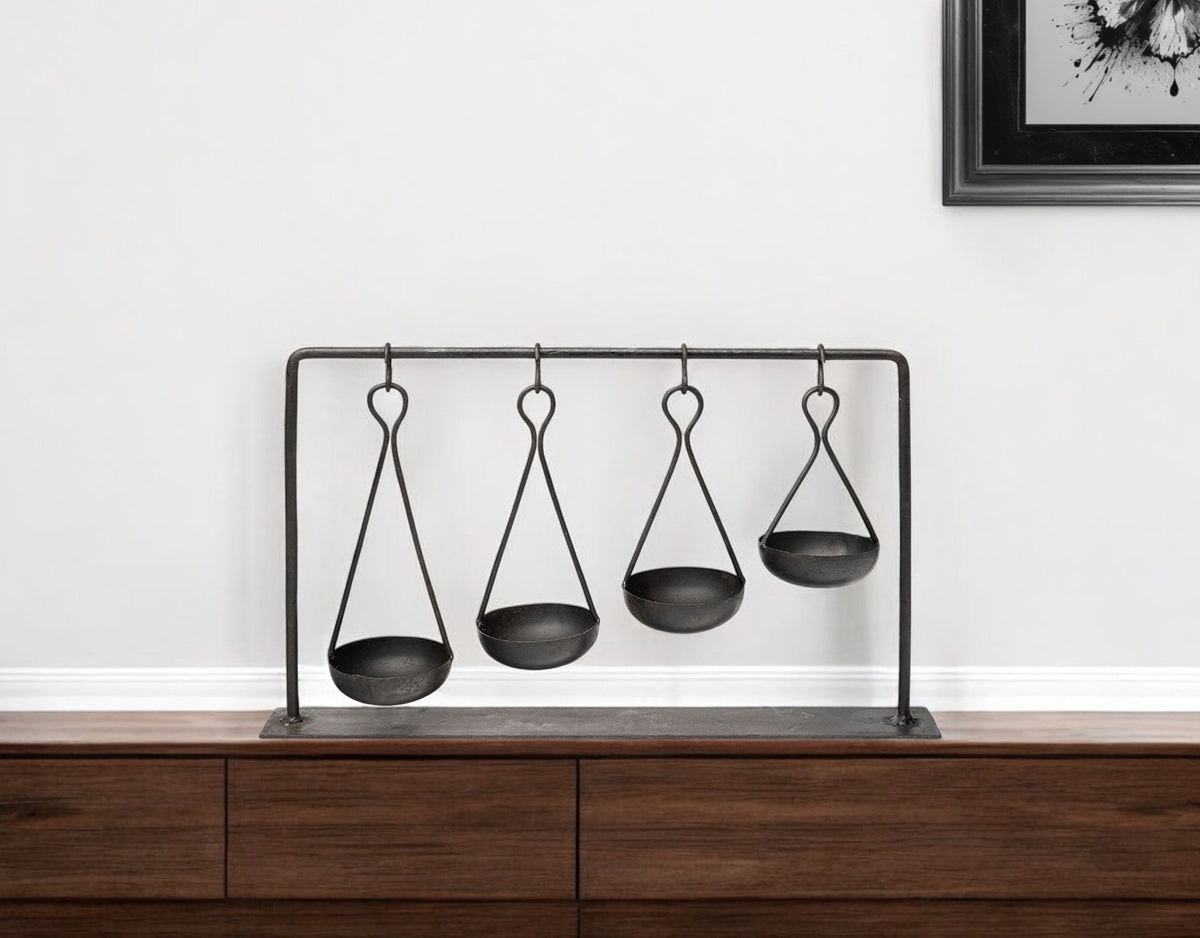 19" Charcoal Metal Vintage Spice Rack Tabletop Sculpture