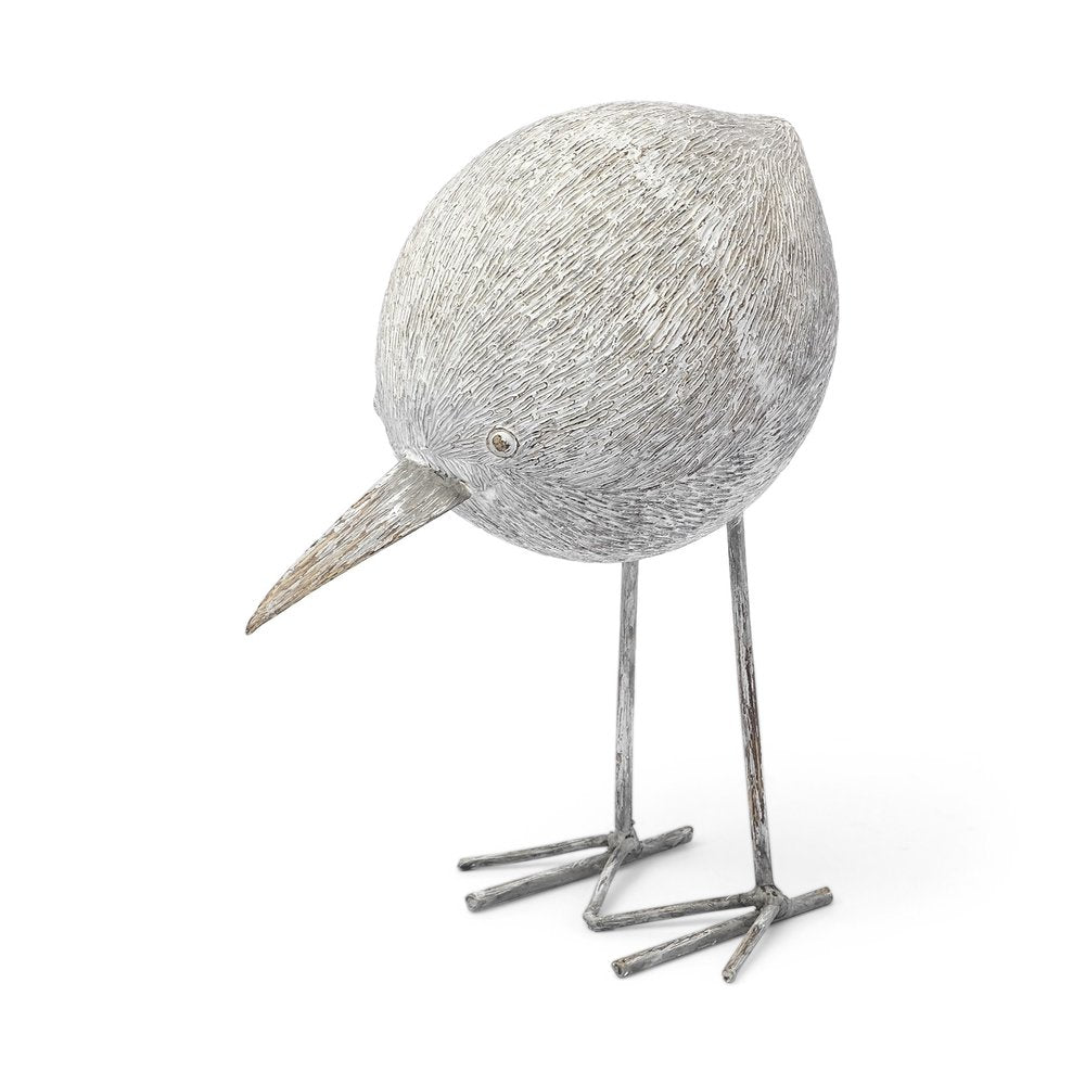 7" Off White Resin And Metal Snipe Bird Tabletop Sculpture