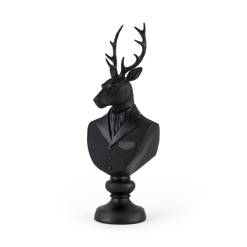 23" Black Polyresin Suited Deer Bust Tabletop Sculpture