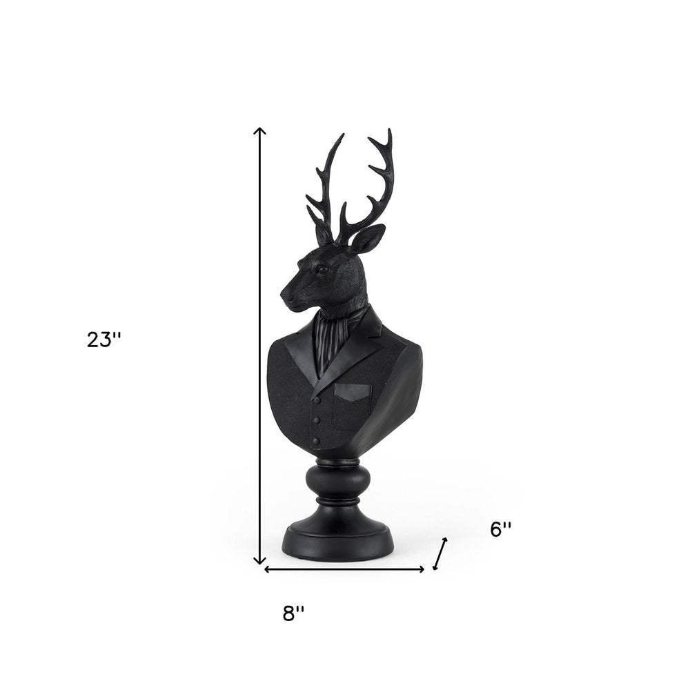 23" Black Polyresin Suited Deer Bust Tabletop Sculpture