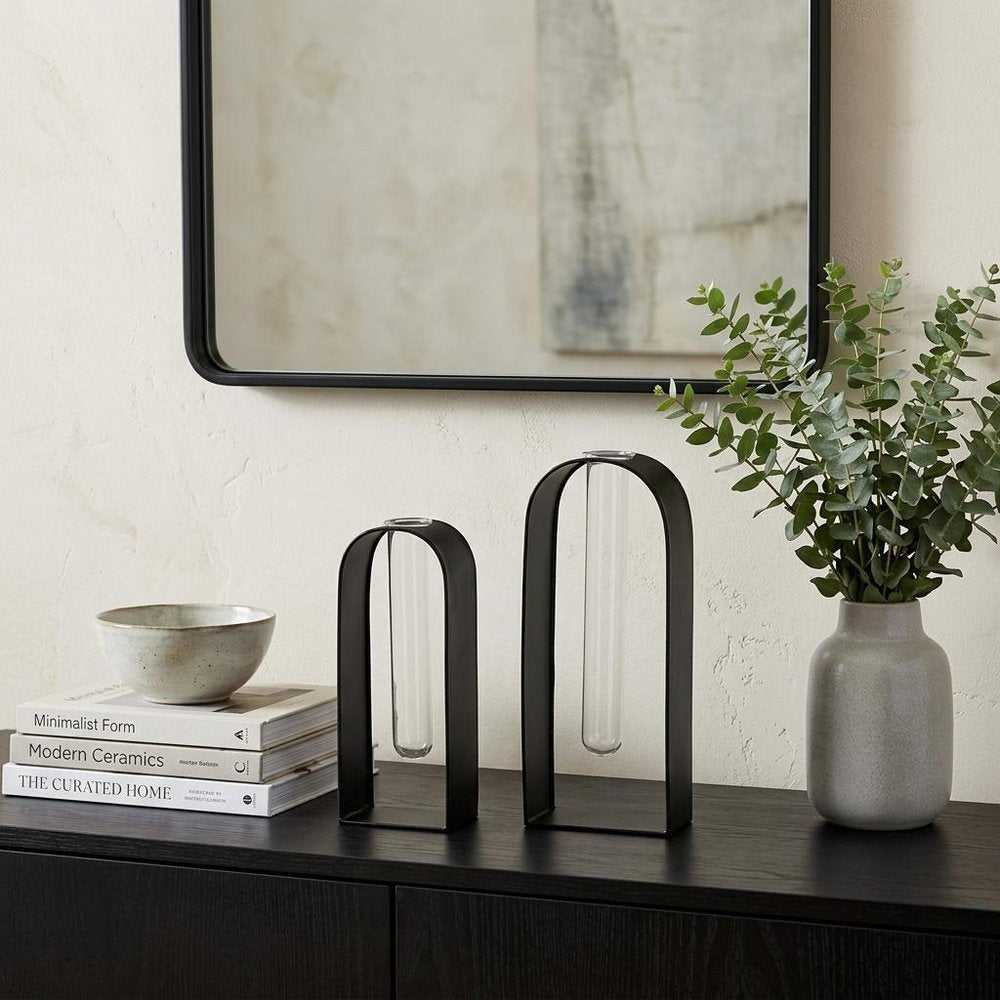 Set Of Two Black Metal Test Tube Decor Pieces