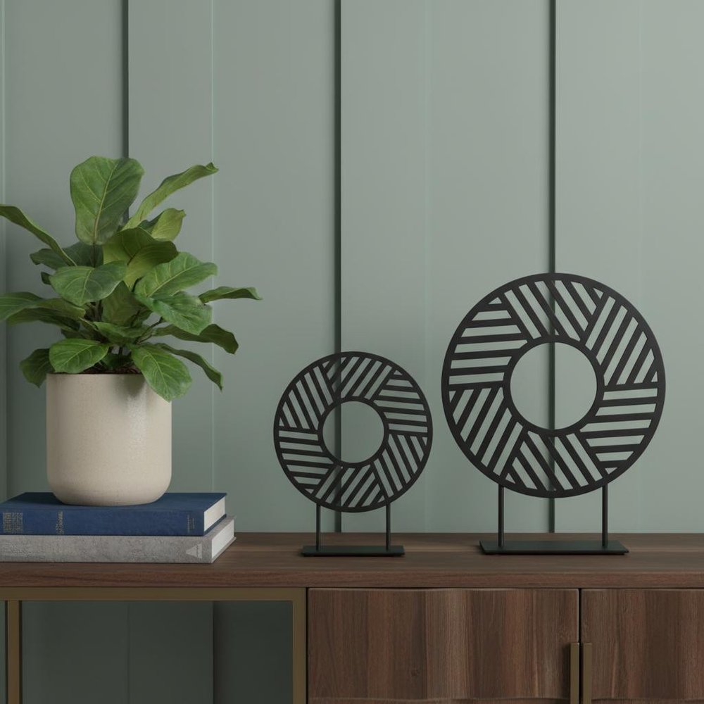 Black Metal Round Geometric Sculpture