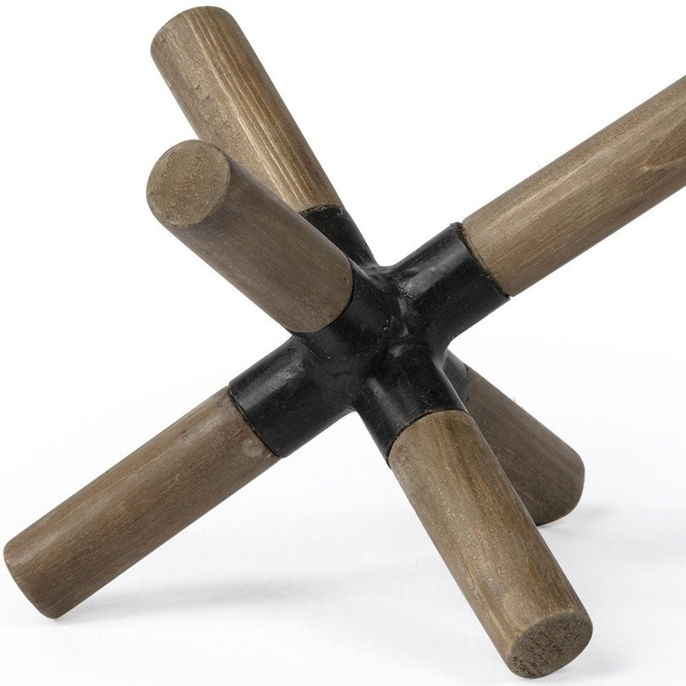 5" Brown Metal And Wood Modern Abstract Tabletop Sculpture