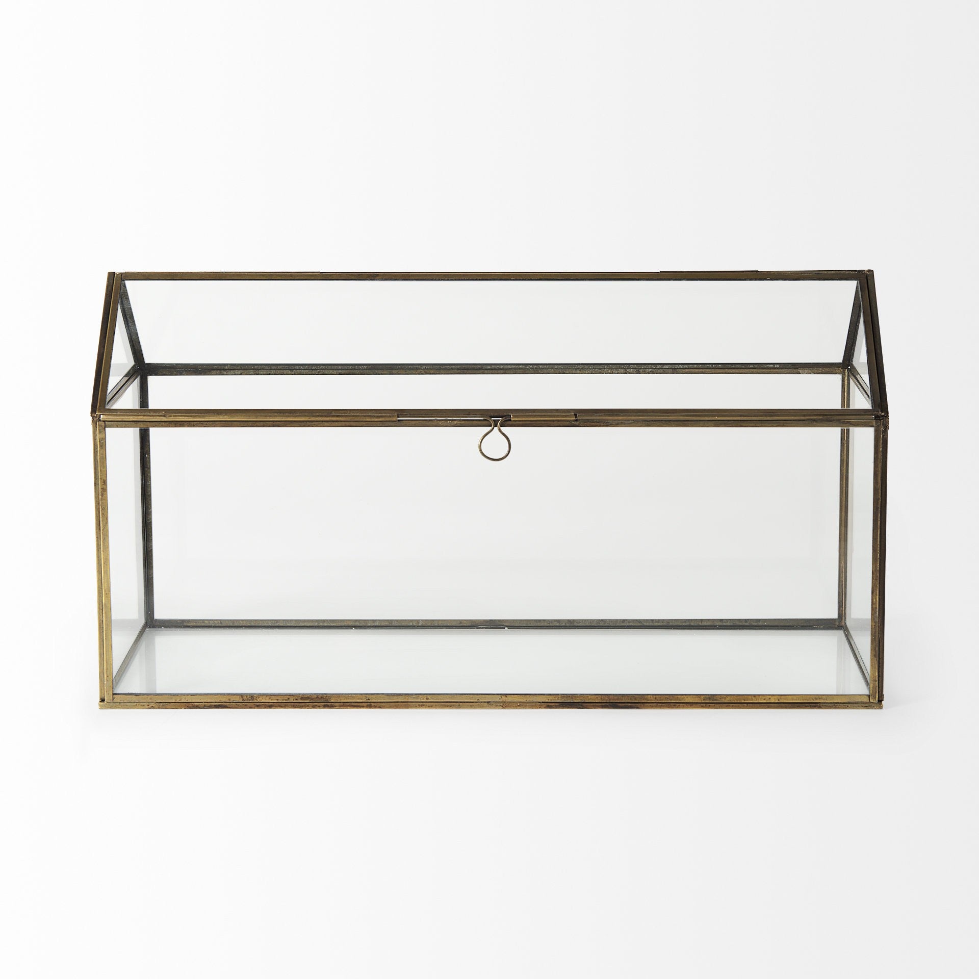 16" Clear And Gold Glass And Metal Terrarium House Organizing Box