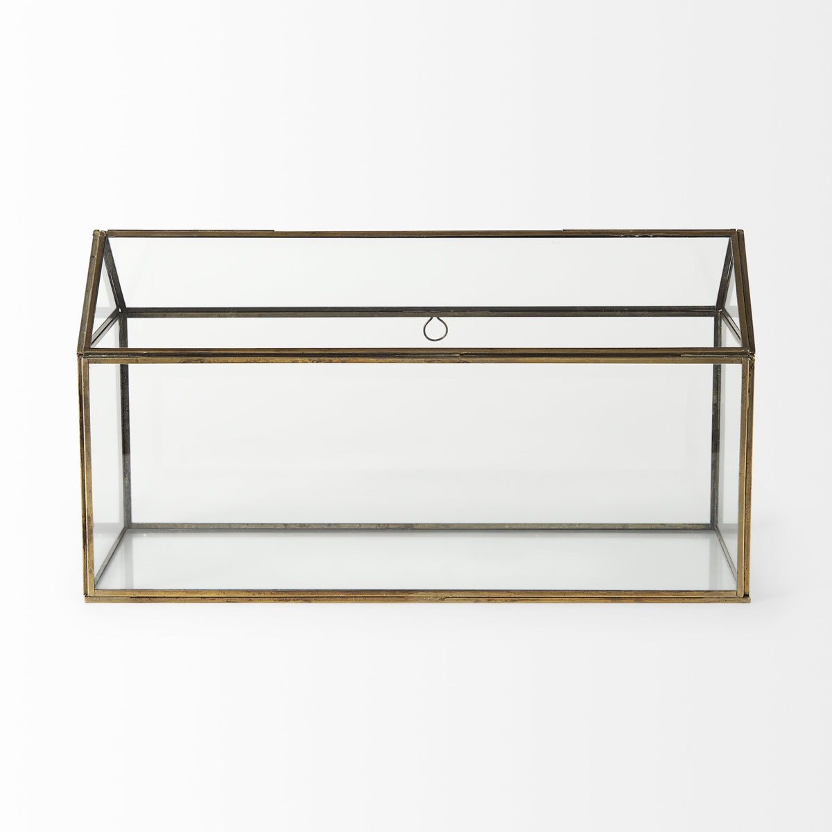 16" Clear And Gold Glass And Metal Terrarium House Organizing Box