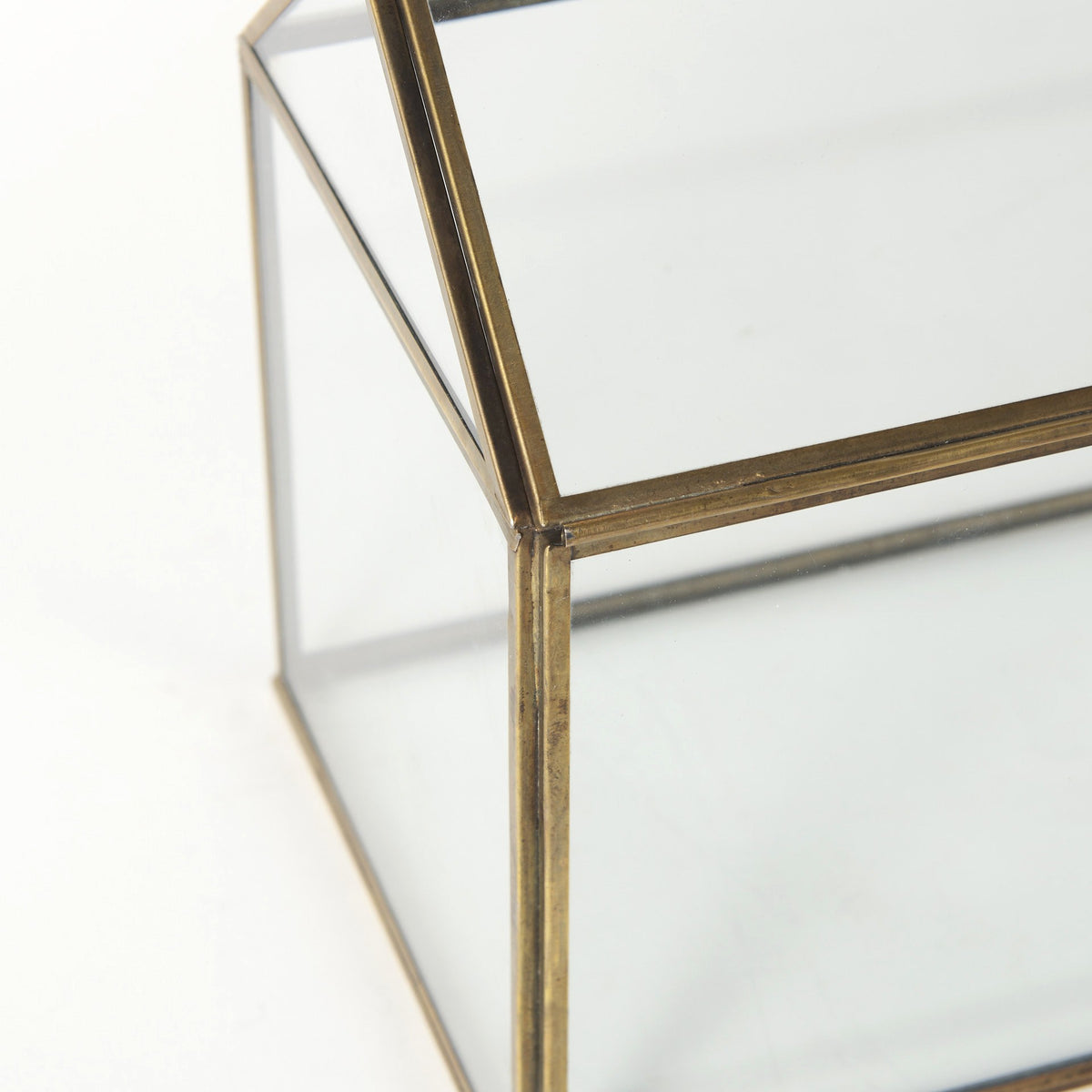 16" Clear And Gold Glass And Metal Terrarium House Organizing Box