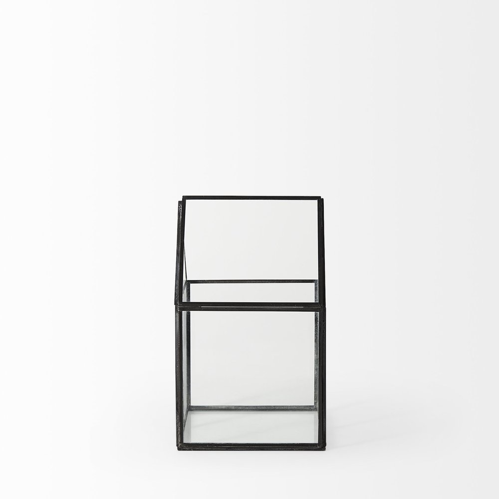 6" Black And Clear Glass And Metal Box