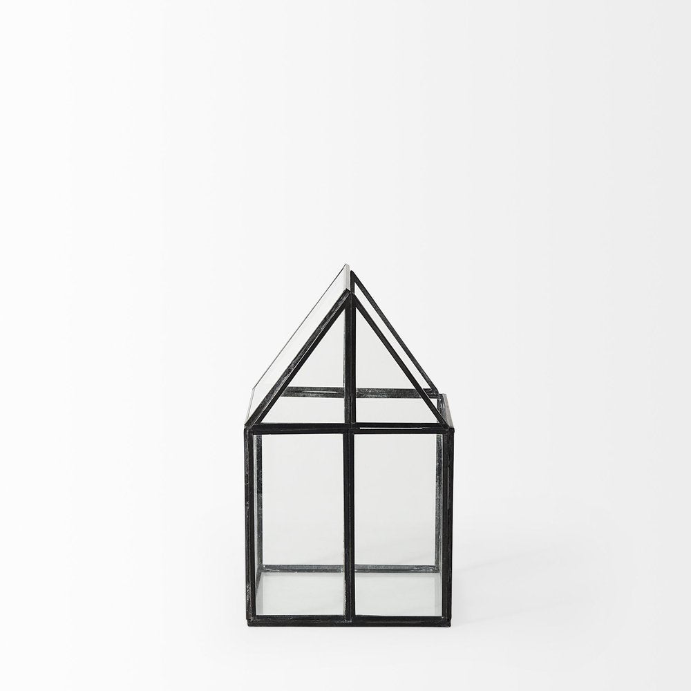 6" Black And Clear Glass And Metal Box
