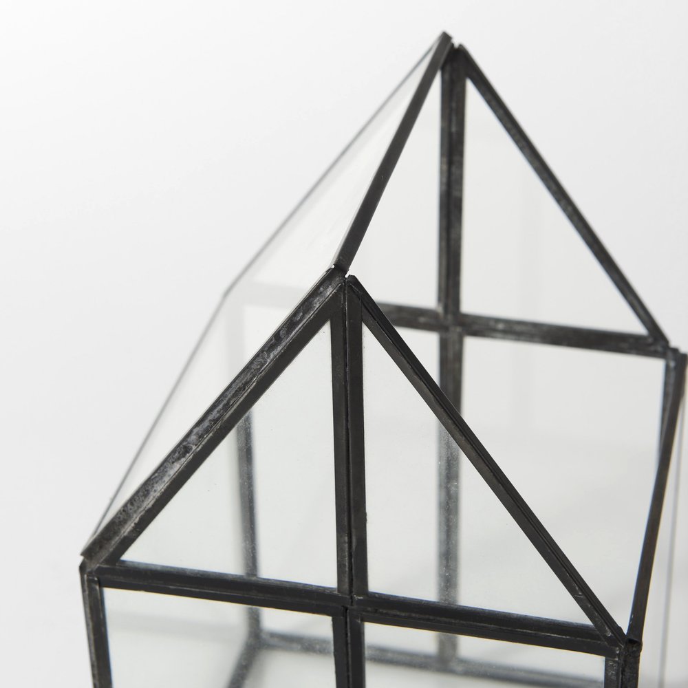 6" Black And Clear Glass And Metal Box