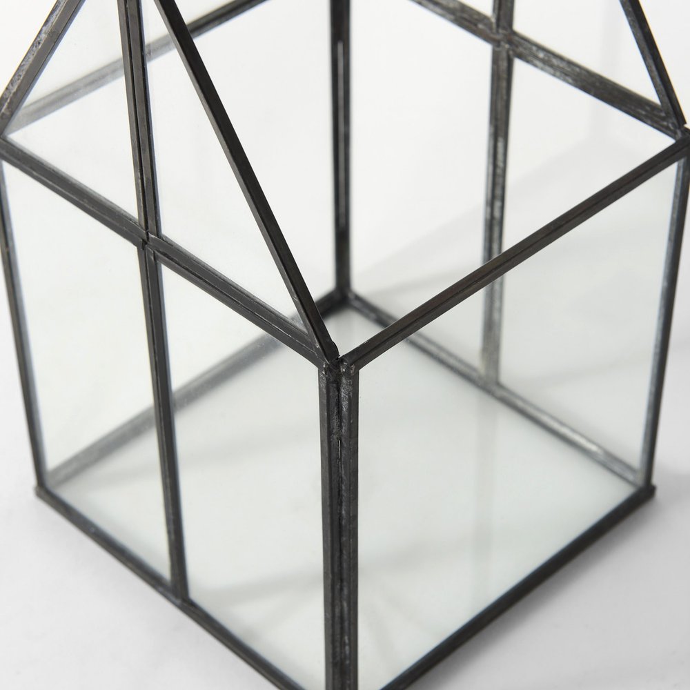 6" Black And Clear Glass And Metal Box