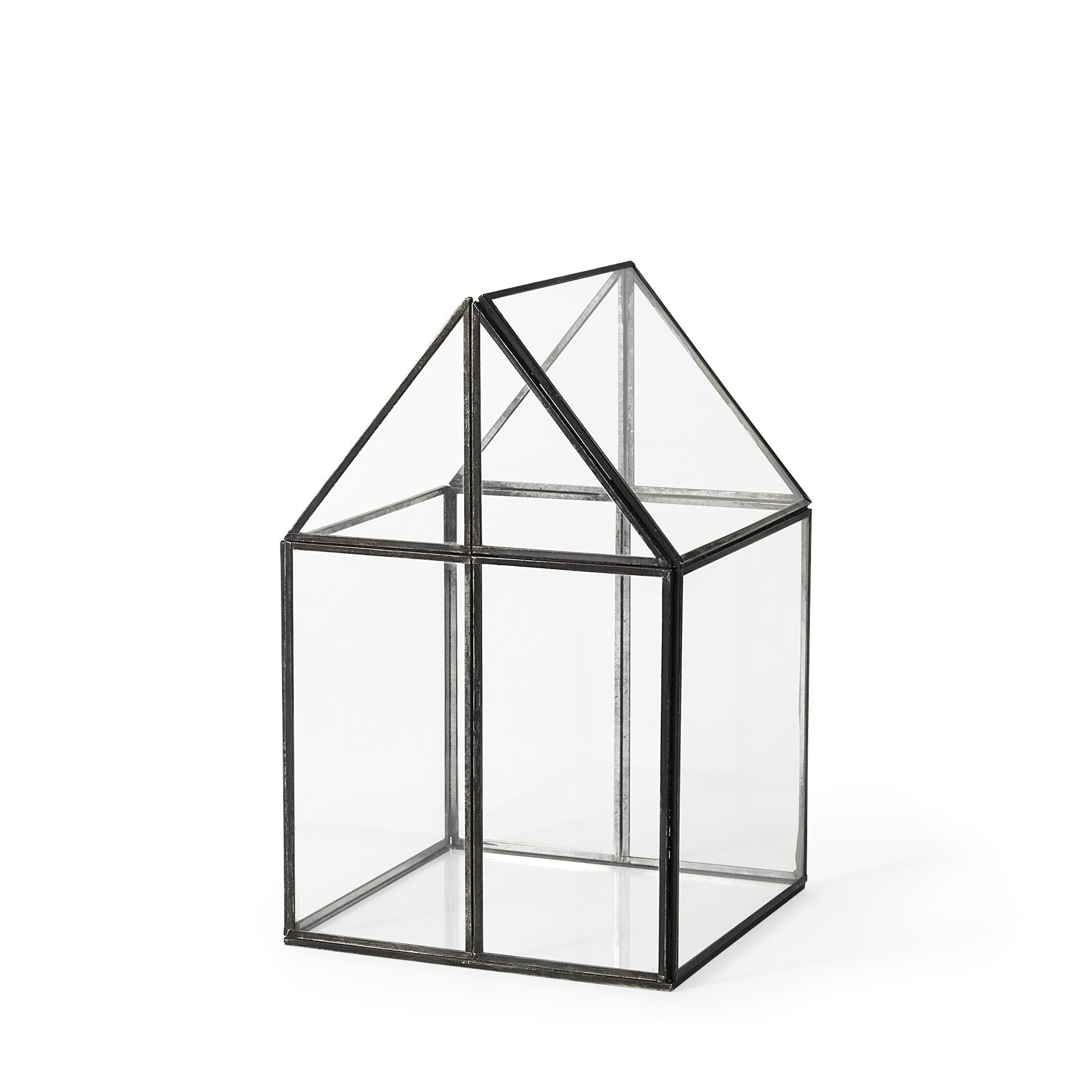 8" Clear And Black Glass And Metal Terrarium House Organizing Box