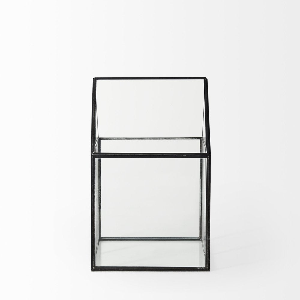 8" Black And Clear Glass And Metal Box
