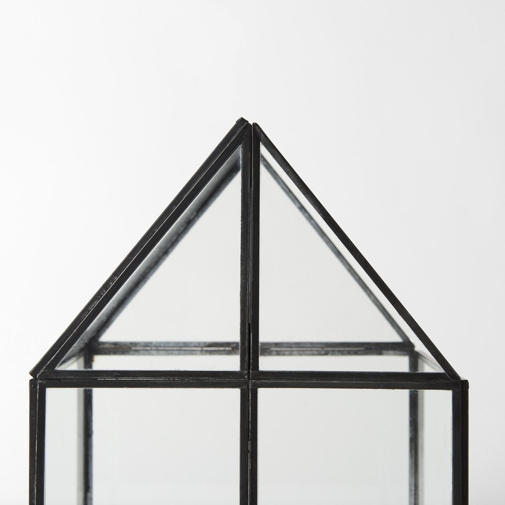 8" Black And Clear Glass And Metal Box