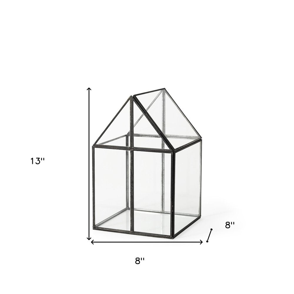 8" Black And Clear Glass And Metal Box