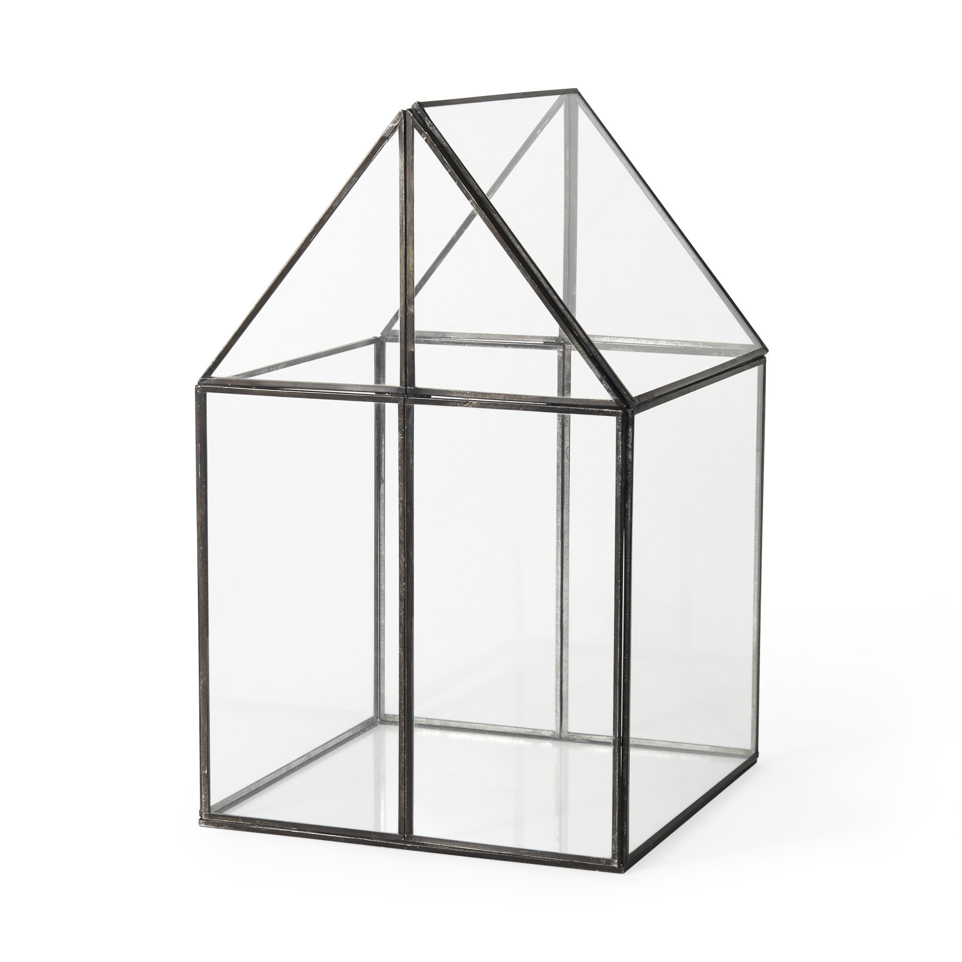 10" Black And Clear Glass And Metal Box