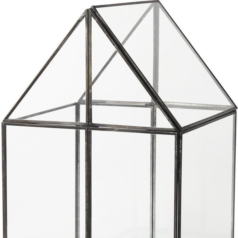 10" Black And Clear Glass And Metal Box