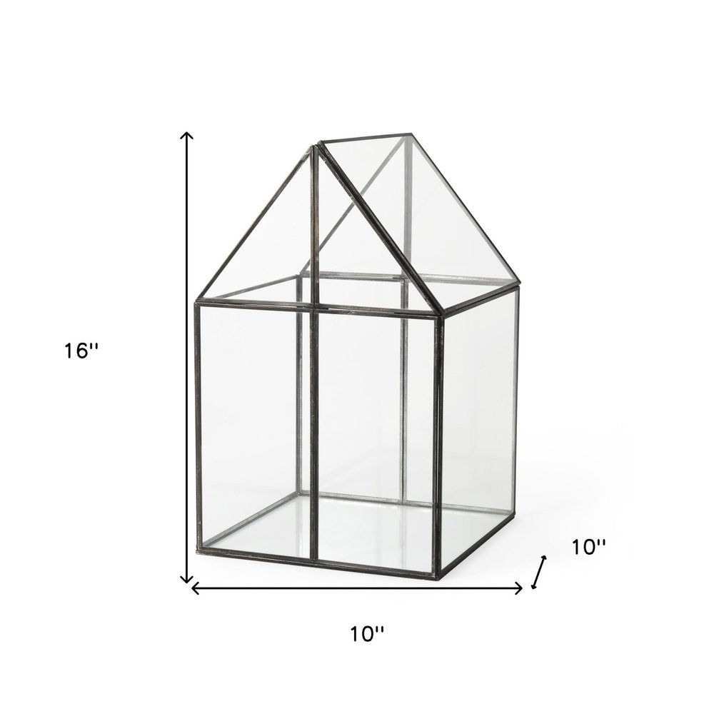 10" Black And Clear Glass And Metal Box