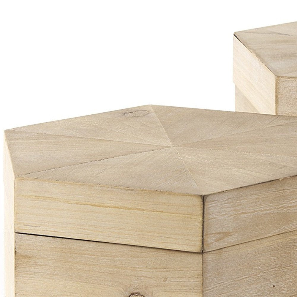Set of Two Natural Solid Wood Box With Lid