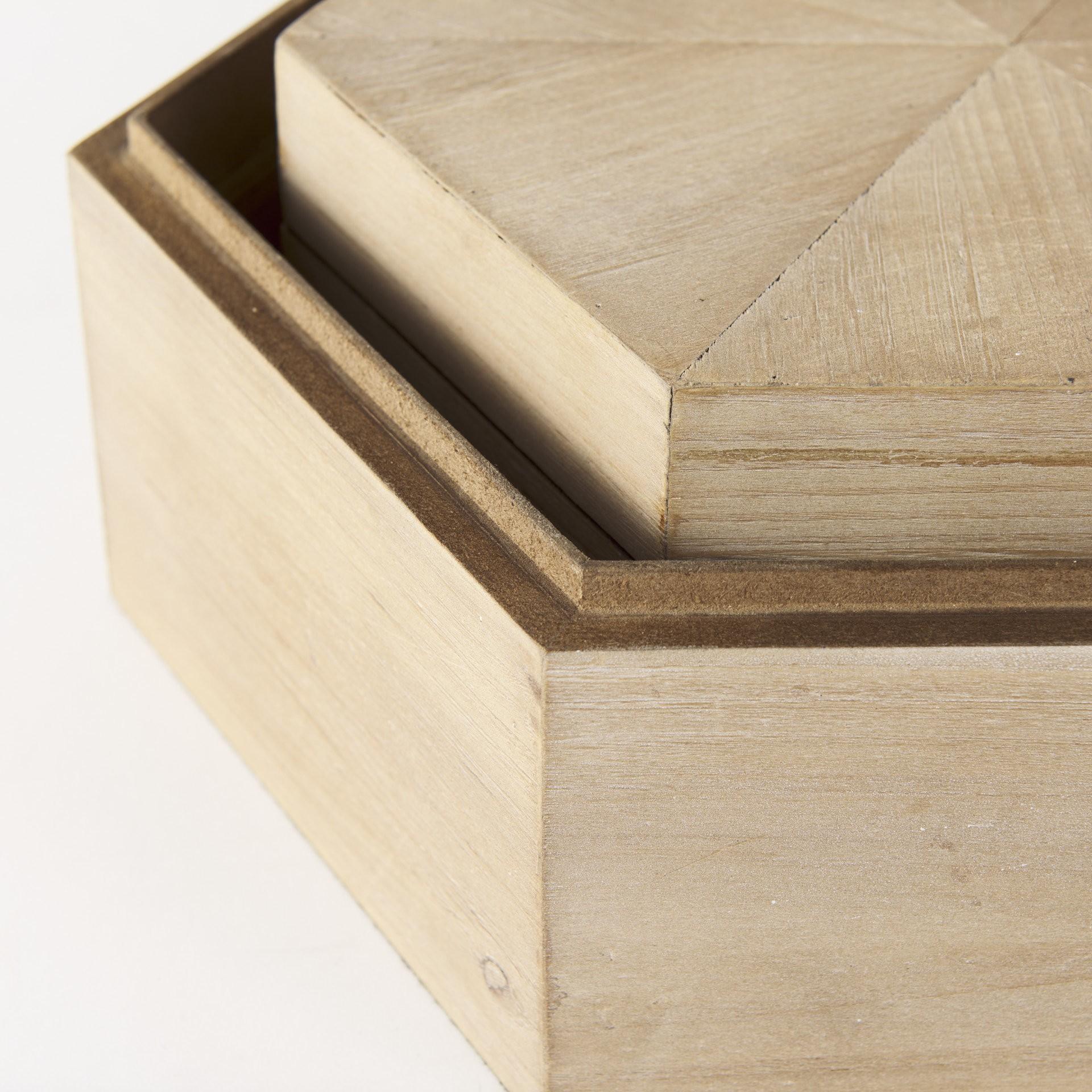 Set of Two Natural Solid Wood Box With Lid
