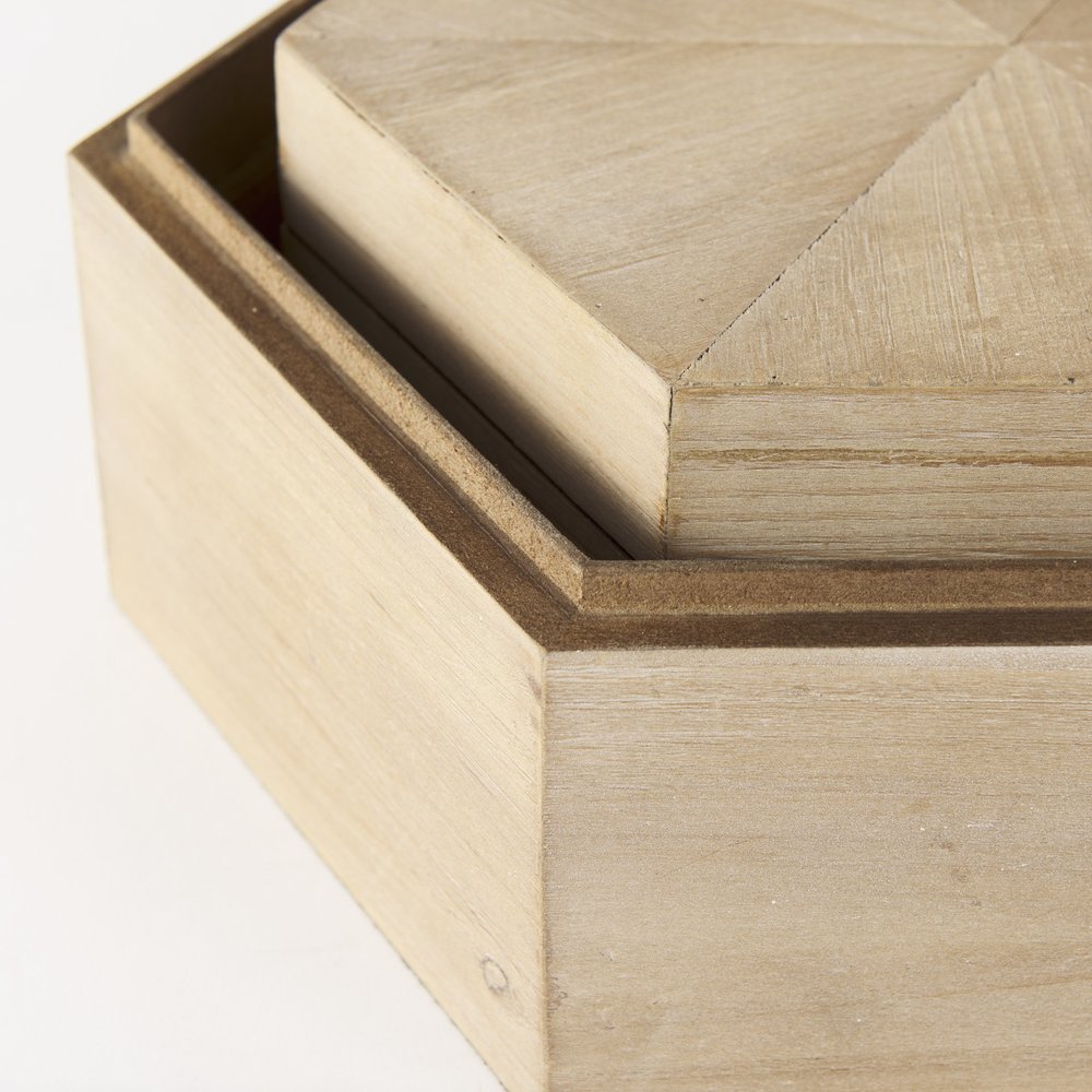 Set of Two Natural Solid Wood Box With Lid