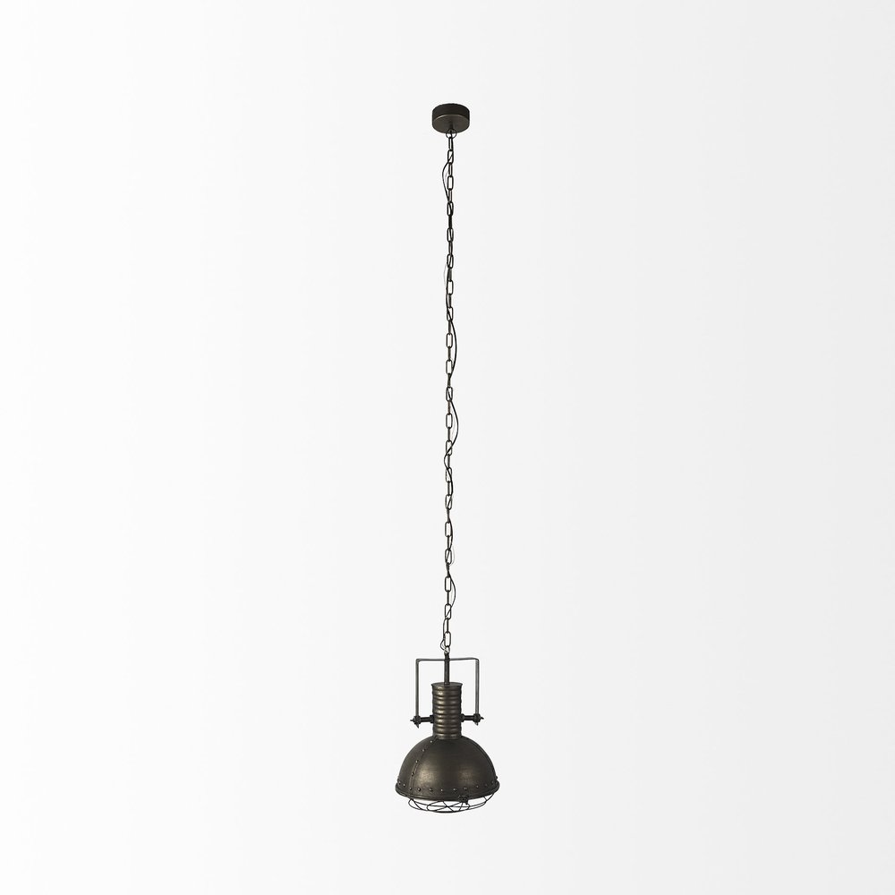 Antiqued Black Metal Hanging Industrial Caged Pendent Light