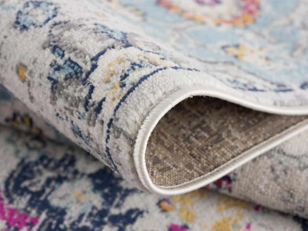 10' Blue And Ivory Floral Runner Rug