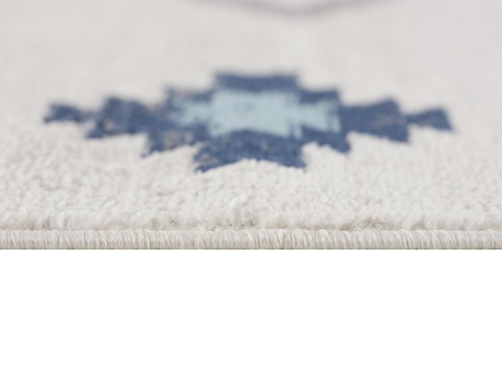 9' X 13' Blue And Ivory Southwestern Shag Area Rug